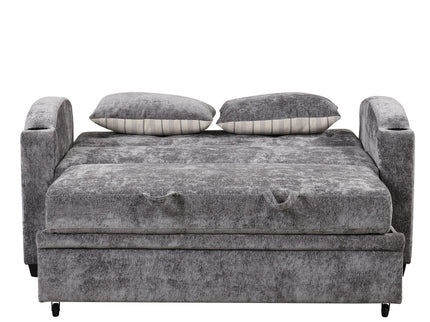 Pull Out Loveseat Sofa With Adjsutable Backrest, 2 Pillows, Cup Holders, USB Ports For Living Room