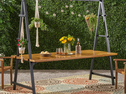 Huckleberry - Acacia Wood Outdoor Dining Table With Plant Hanger - Teak