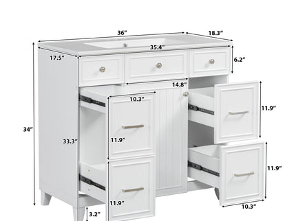 Bathroom Vanity With Ceramic Sink, Soft Close Doors, Adjustable Shelves