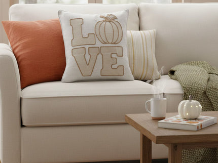 Love Pumpkin Embroidered Throw Pillow - Natural
