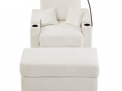 Modern Style Loveseat Sofa Sectional Sofa Couch With Storage Space, A Movable Ottoman, Two USB Ports, Two Cup Holders, A Phone Holder For Living Room