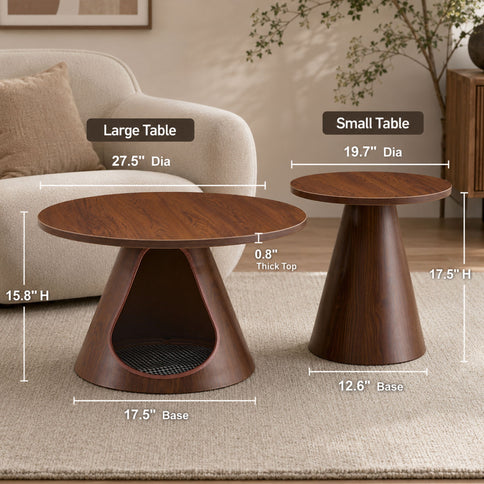 Nesting Coffee Table With Integrated Cat Cave Bed (Set of 2) - Walnut