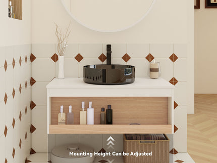 Floating Bathroom Vanity With Vessel Sink With Open Shelf Storage