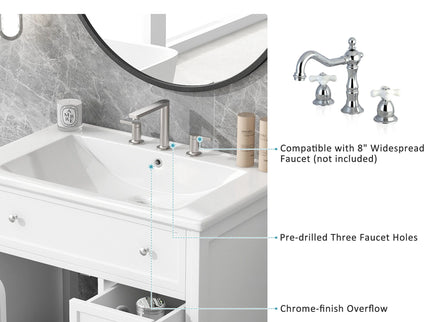 Bathroom Vanity With Sink Top, Cabinet With Door And 2 Drawers - White
