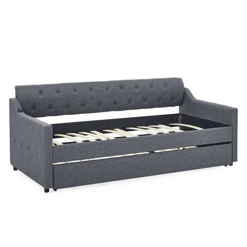 Size Upholstered Daybed With Trundle And USB Charging Armrest