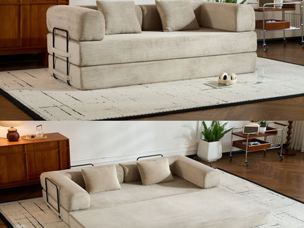 Convertible Sleeper Sofa Bed With Cylindrical Pillow, With Fixed Shape Frame