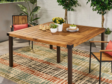 Lankershim - Modern Industrial Dining Table With Acacia Wood Slat Design - Teak