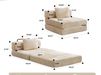 Convertible Floor Sofa Bed With Fixed Shape Frame For Living Room