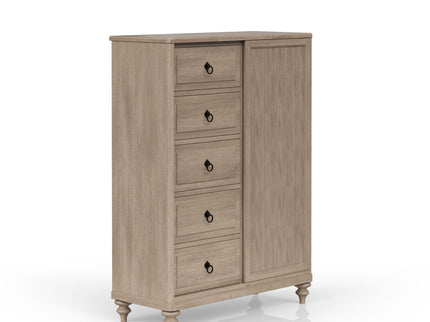 Queen Canopy Bedroom Set With A 2 Drawer Nightstand A Dresser With Poster Mirror And A Door Chest - Sand