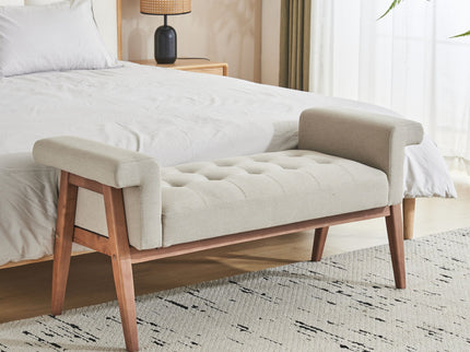 Elegant Tufted Ottoman - Beige / Brown