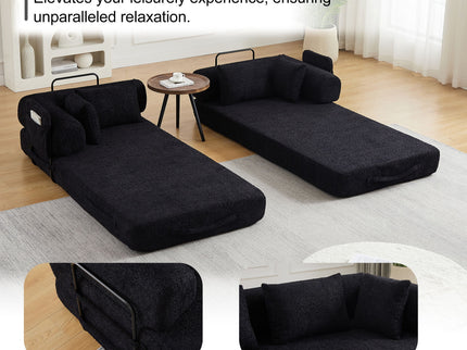 Convertible Sleeper Sofa Bed With Cylindrical Pillow