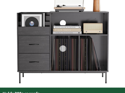 Eco-Friendly Vinyl Record Player Stand With Flip-Top Storage, Media Console With Dual Outlets And Dustproof Drawers