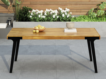 Acacia Wood Patio Dining Table, 69"L Rectangle Outdoor Table - Teak / Black