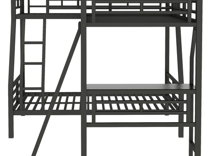 Twin Over Full Bunk Bed With Loft And Desk, L-Shaped Design For 3 Sleepers - Black