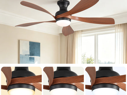 52" Ceiling Fan With 3 Color Dimmable LED Light, DC Reversible Motor, 6 Speed Settings