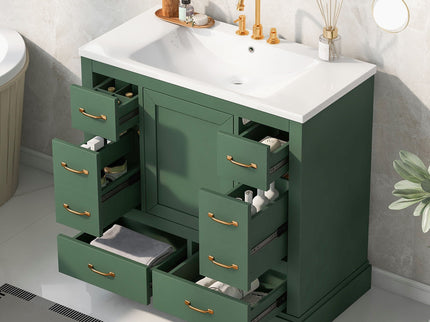 Modern Bathroom Vanity With Sink, 6 Drawers, Adjustable Shelf