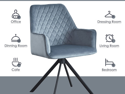 Modern Desk Chair No Wheel, Ergonomic Office Chair Home Office Upholstered Chair, Computer Chair For Bedroom, Reception Room, Living Room With Metal Legs - Blue