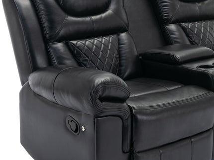 Home Theater Seating Manual Recliner Loveseat With Hide-Away Storage, Cup Holders And Led Light Strip For Living Room