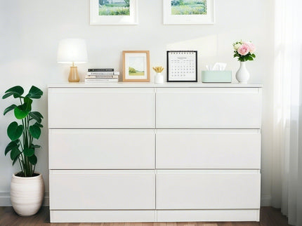 6 Drawer Dresser With Spacious Countertop And Concealed Handles