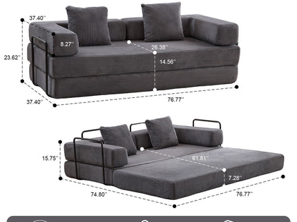 Floor Couch, Convertible Floor Sofa Bed With Pillow Back Support Armrest