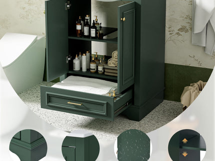 Bathroom Vanity With Ceramic Sink Combo, Modern Freestanding Storage Cabinet With Silver Handles