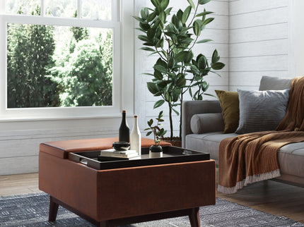 Owen - Tray Top Small Coffee Table Upholstered Storage Ottoman