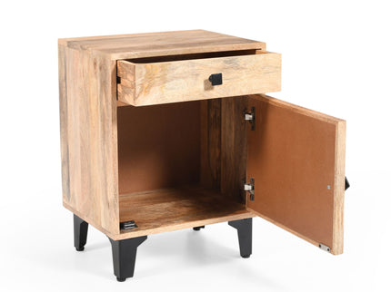 Solid Wood Vintage Nightstand With Handcrafted Detailing - Natural