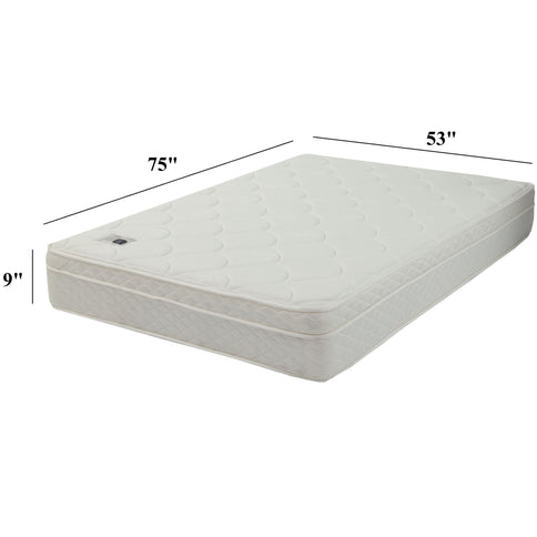 9" Size Bed Mattress With Bonnell Coil Inner Spring And 2.5" Euro Top Foam + Spring Material - White - Full