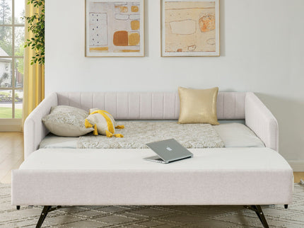 Upholstered Daybed With Trundle With Vertical Stripes