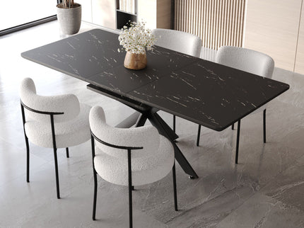 Extendable Dining Table Set With Curved Backrest Upholstered Chairs