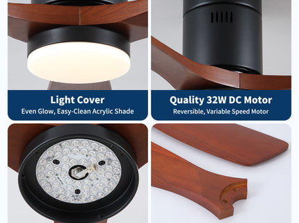 Low Profile Flush Mount Intergrated LED Ceiling Fan With Light And Silent Reversible Motor