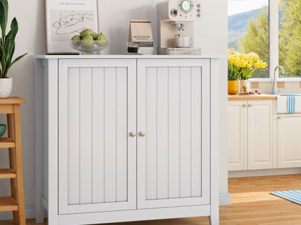 Mid Century Modern Double Door Storage Cabinet With Knobs - White