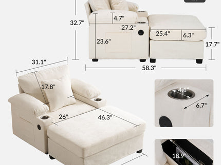 Fabric Sofa Bed With Cupholders And USB Charging Ports Chair For Living Room