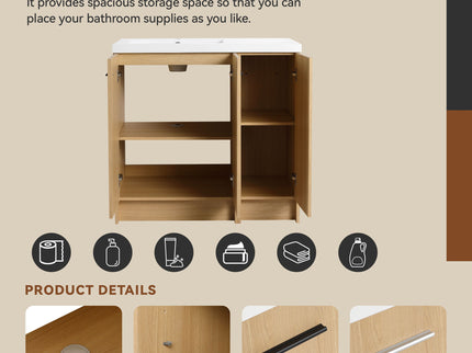 Freestanding Bathroom Vanity Set With Tall Linen Cabinet, 3 Door Storage Cabinet, Single Sink