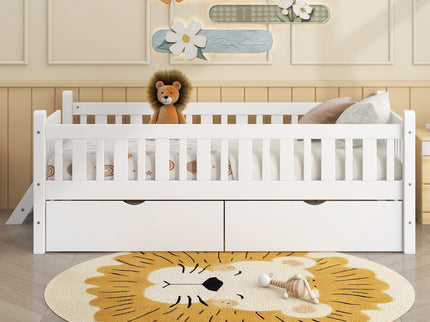 Platform Bed With Guardrail And 2 Drawers