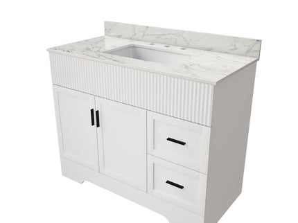 Bathroom Vanity Set, Fluted Cabinet, Soft Close Doors, 3 Faucet Holes, Sink Included - White
