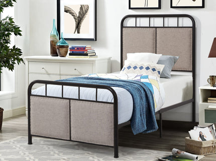 Twin Size Linen Upholstered Platform Metal Bed Frame With Fabric Headboard And Footboard - Brown