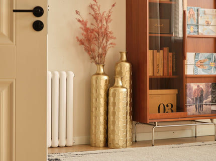 Floor Metal Vases Decorated White Metal Vases (Set of 3) Gorgeous Home Decoration Large Glazed Metal Vases - Golden