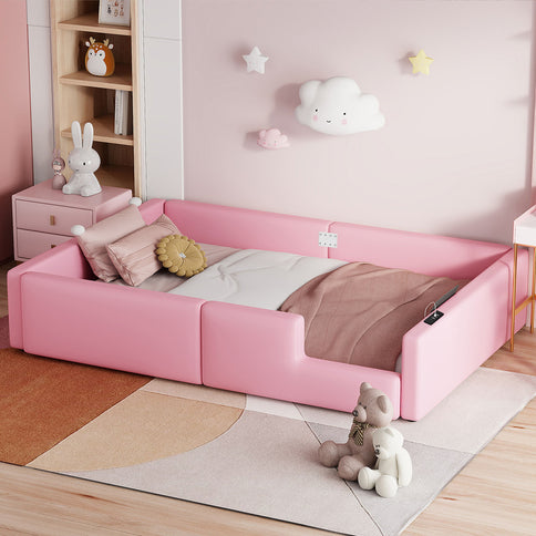 Platform Bed With Guardrail And Charging Station