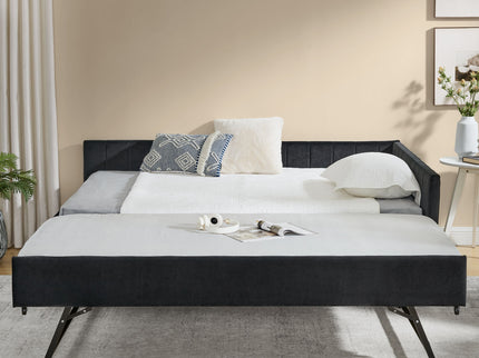 Full Size Upholstered Daybed With Trundle, Tufted Backrest And Armrests - Black