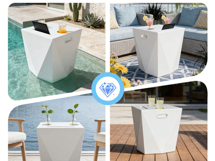 End Table With 2 Cup Holders And 1 Tablet Holder For Outdoor - White