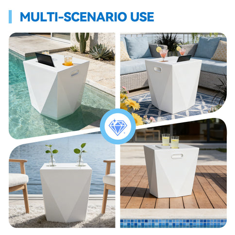End Table With 2 Cup Holders And 1 Tablet Holder For Outdoor - White