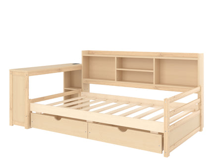 Corner Daybed With Storage Drawers, Desk, Charging Port & Bookcase