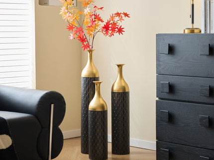 Elegant Floor Vase Set Metal Decorative Vases 3 Piece Set For Floral Display, Wedding & Gift Decor - Gold / Black