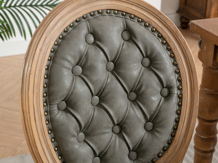 French Style Solid Wood Frame Antique Painting, Hand-Pulled Buckle Decoration Artificial Dining Chair With Nailhead Trim, Wood Legs