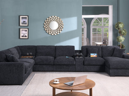 Celine - Fabric Corner Sectional Sofa With Right-Facing Chaise, Cupholders, And Charging Ports
