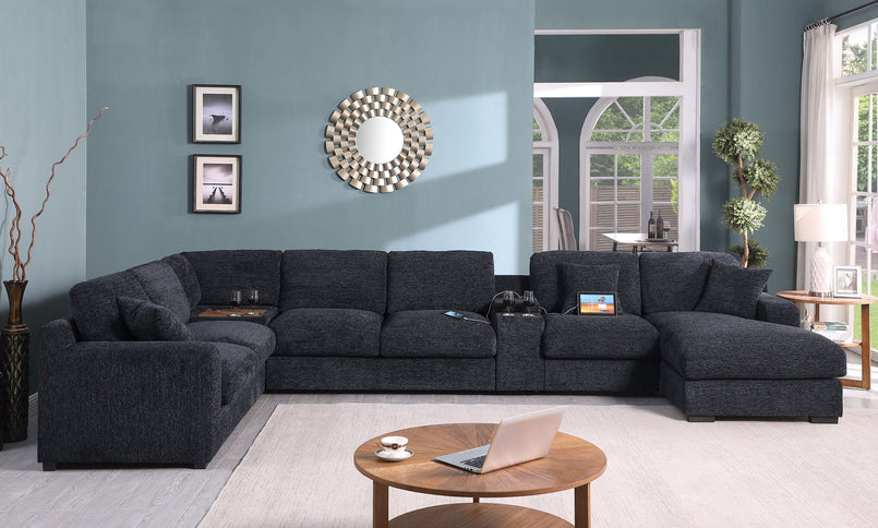 Celine - Fabric Corner Sectional Sofa With Right-Facing Chaise, Cupholders, And Charging Ports