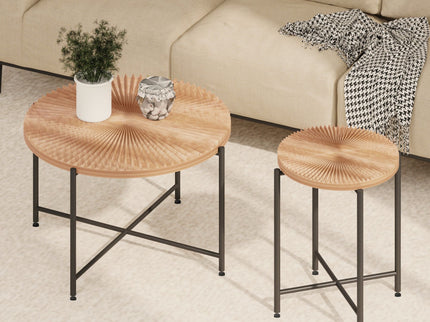 Radial - Pattern Coffee And End Table Set Waterproof Cover, Distressed Cylindrical Design (Set of 2)