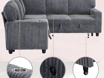 L-Shaped Sofa With Pull Out Sofa Bed With USB