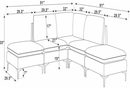Upholstered Modular Sectional With Tall Legs, Medium Firm Seat